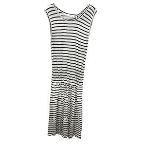 A.L.C. Dress Womens Medium Black White Striped Linen Sleeveless Midi Drawstring